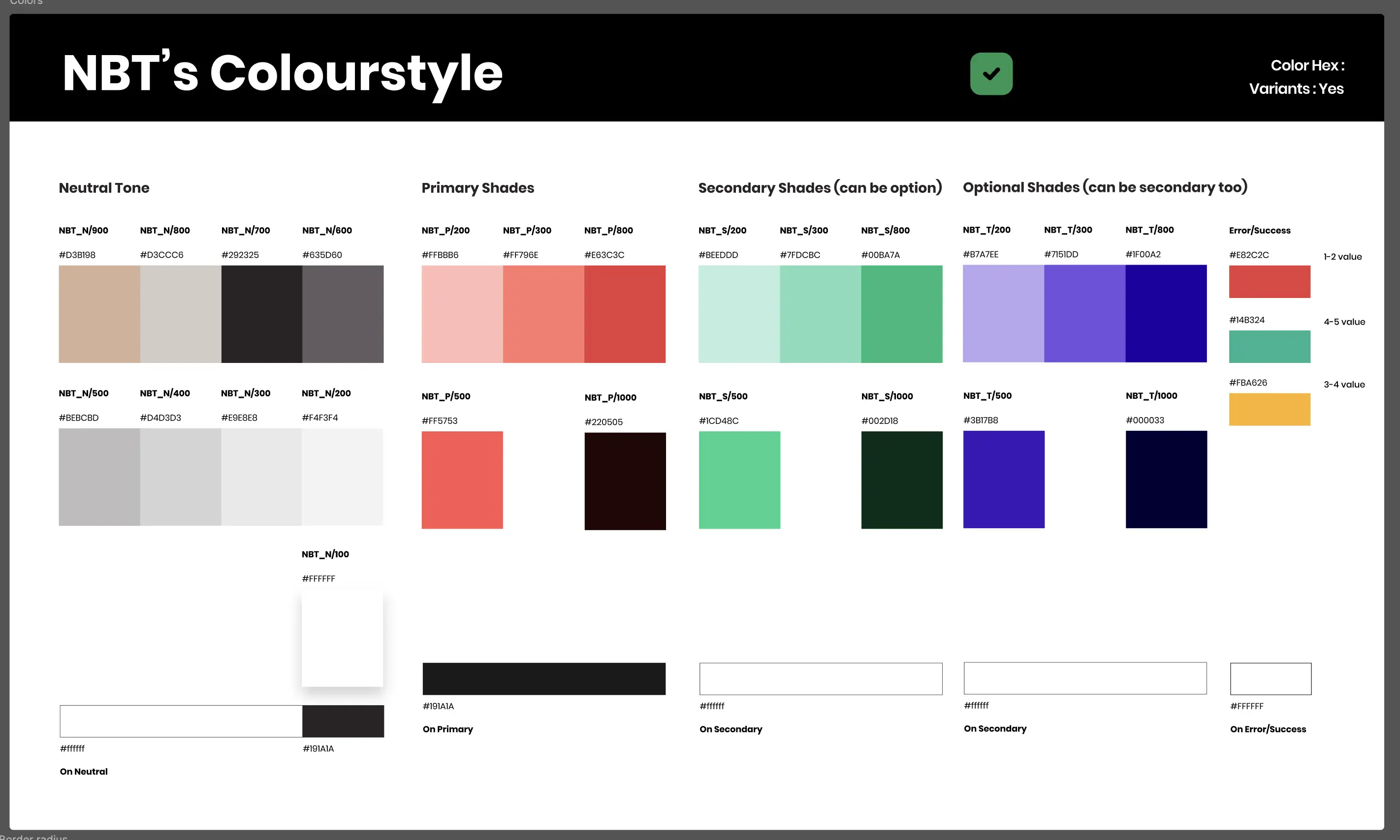 NBT white-label colour system with neutral tones and alternative brand palette